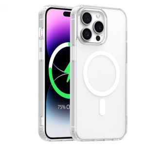For iPhone 15 Acrylic [Magnetic Circle] Tough 2.5mm Transparent ShockProof Hybrid - White