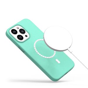 For iP15 Pro Max PU Leather with inner [Magnetic Circle] Colored Metal Buttons - Teal