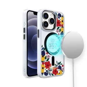 For iPhone 14 PRO 6.1" Design Quotation [Magnetic Circle] Transparent Shockproof Hybrid - Floral D
