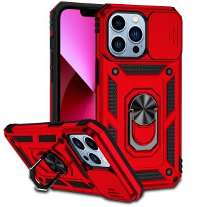 For iPhone 15 Well Protective Magentic Ring Stand Camera Protective Cover Case - Red