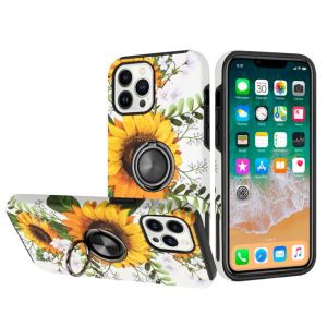 For IPhone 13 Pro Max Sketch Design Hybrid Magnetic Ring Sand Case Cover - H