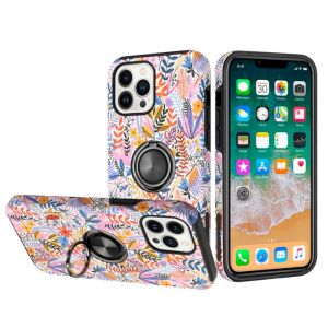 For IPhone 13 Pro Max Sketch Design Hybrid Magnetic Ring Sand Case Cover - E