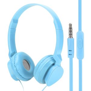 Wired Over Ear Headphones Stereo Sound Gaming Music Headset Earphone with Mic 3.5 mm Port Compatible with Smartphone,PC, Computer - Blue