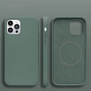 For iPhone 15 Pro Max Silicone With [Magnetic Circle] Case - Army Green