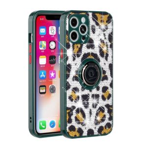 For Apple iPhone 13 Pro (6.1") Fashion Animal Skin Pattern Crystal Diamond Bling with Magnetic Ring Stand Shockproof Cover