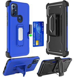 For Motorola Moto G Play 2023 CARD Holster with Kickstand Clip Hybrid Case Cover - Dark Blue