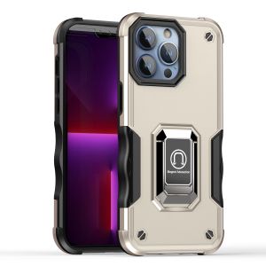 For iPhone 15 OPTIMUM Magnetic Ring Stand Hybrid Case Cover - Gold