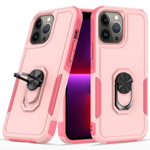 For Apple iPhone 14 PRO 6.1" Perfect Tough Thick Hybrid With Metal Ring Stand Cover Case - Light Pink
