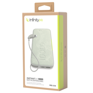 INSTANT GO 10000 BUILT-IN LIGHNING CABLE (PD FAST CHARGING POWER BANK)(WHITE)