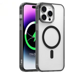 For iPhone 15 Acrylic [Magnetic Circle] Tough 2.5mm Transparent ShockProof Hybrid - Black