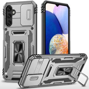 For Samsung A14 5G Utter Tough Metal Ring Movable Camera Window Hybrid Case Cover - Gray
