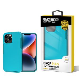 For iPhone 15 Plus Heavy Duty Tough Strong Modern Slim Anti Slip Hybrid Case Cover - Light Blue