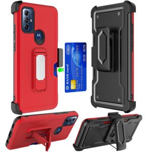 For Motorola Moto G Play 2023 CARD Holster with Kickstand Clip Hybrid Case Cover - Red