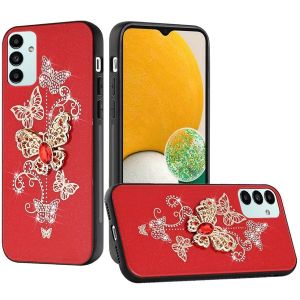For Samsung Galaxy A13 5G SPLENDID Diamond Glitter Ornaments Engraving Case Cover - Garden Butterflies Red