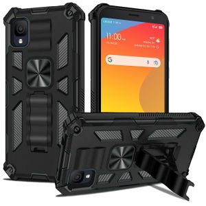For TCL IONZ Rockstar Machine Magnet Mount Friendly Kickstand Case Cover - Black/Black