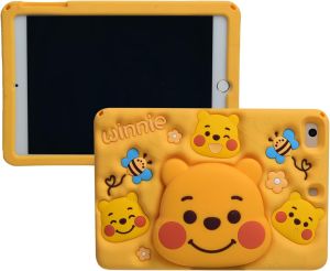 Cartoon Case for iPad  Pro 11 2024 Cute Soft Silicone Kickstand [Drop Proof,Shock Proof,Anti Slip] Back Stand Cover Case for Kids Children Teens Girls Boys (for Winnie)