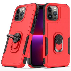 For Apple iPhone 14 PRO MAX 6.7" Perfect Tough Thick Hybrid With Metal Ring Stand Cover Case - Red