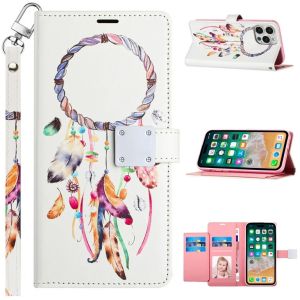 For iPhone 15 Pro Design Wallet ID Credit Card Money Holder with Magnetic Metal Closure including Lanyard - Dreams Come True