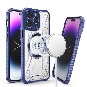 For Samsung S23 Ultra MagSafe Compatible CD Pattern Transparent Rugged Hybrid - Dark Blue