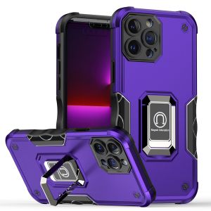For iPhone 15 Pro Max / Ultra OPTIMUM Magnetic Ring Stand Hybrid Case Cover - Dark Purple