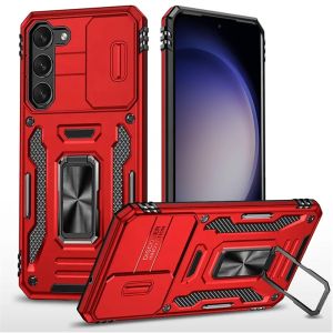 For Samsung s23 FE 5G Utter Tough Metal Ring Movable Camera Window Hybrid Case Cover - Red