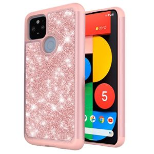 For Google Pixel 5A Glitter Bling Shinny Hybrid Case Cover - Rose Gold/Rose Gold
