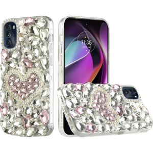 For Motorola Edge Plus 2023 Full Diamond with Ornaments Hard TPU Case Cover - Hearty Pink Pearl Heart