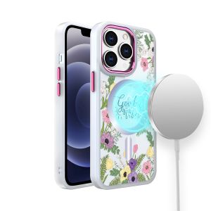 For iPhone 14 PRO 6.1" Quotation Transparent Design Hybrid Case Cover - Floral B
