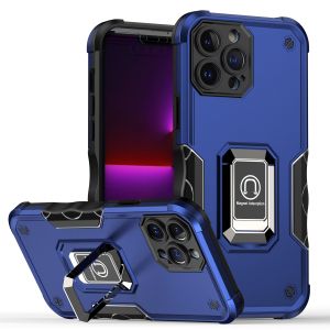 For iPhone 15 Pro Max / Ultra OPTIMUM Magnetic Ring Stand Hybrid Case Cover - Blue
