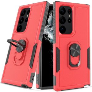 For Samsung S23 Ultra Perfect Tough Thick Hybrid With Metal Ring Stand Cover Case - Red