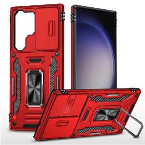 For Samsung Galaxy s24 Plus Utter Tough Metal Ring Movable Camera Window Hybrid Case Cover - Red