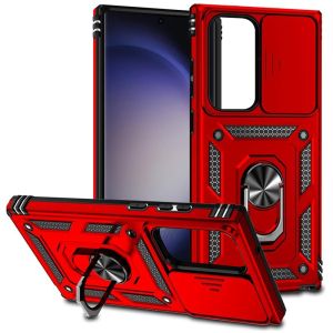 For Samsung Galaxy s24 Plus Well Protective Magentic Ring Stand Camera Protective Cover Case - Red