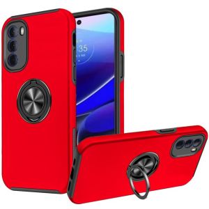 For Moto G Stylus 5g 2022 CHIEF Oil Painted Magnetic Ring Stand Hybrid Case Cover - Red