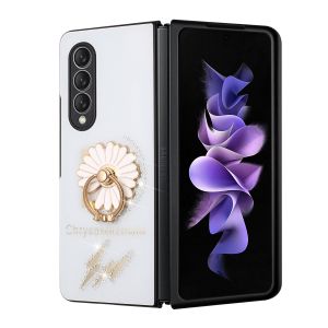 For Samsung Galaxy Z Fold3 5G SPLENDID Diamond Glitter Ornaments Engraving Case Cover - Flower Ring White