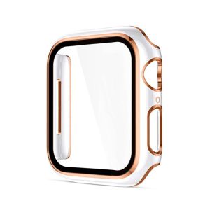DOUBLE COLORS PC CASE+TEMPERED GLASS 45MM WHITE+ROSE GOLD