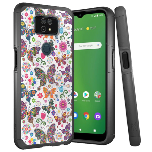 For Cricket Ovation 2 Premium Minimalistic Slim Tough ShockProof Hybrid Case Cover - Harmonious Butterfly Floral