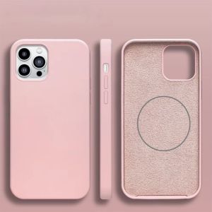 For iPhone 12/12 Pro Silicone With [Magnetic Circle] Case - Light Pink