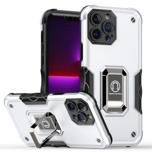 For iPhone 15 Pro Max / Ultra OPTIMUM Magnetic Ring Stand Hybrid Case Cover - Silver