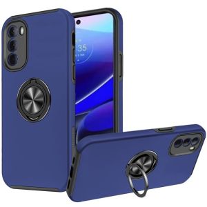 For Moto G Stylus 5g 2022 CHIEF Oil Painted Magnetic Ring Stand Hybrid Case Cover - Dark Blue