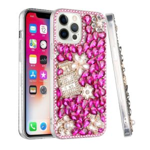 For Motorola Edge Plus 2023 Full Diamond with Ornaments Case Cover - Pearl Flowers with Perfume Hot Pink