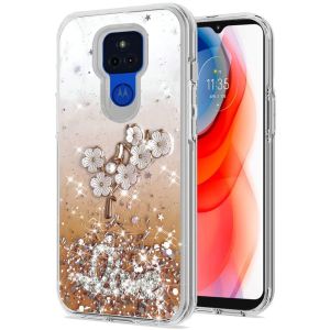 Motorola Moto G Play 2021 Love Floral Ornament Epoxy Shimmer Glitter Case Cover - Orange