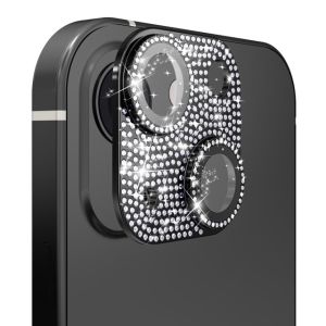 For iP15 Pro Max Diamond Bling Camera Lens Full Tempered Glass - Black
