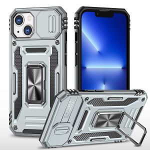 For Apple iPhone 11 (XI6.1) Utter Tough Metal Ring Movable Camera Window Hybrid Case Cover - Gray
