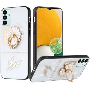 For Samsung Galaxy A13 5G SPLENDID Diamond Glitter Ornaments Engraving Case Cover - Flower Ring White