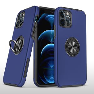 For iPhone 14 Pro CHIEF Oil Painted Magnetic Ring Stand Hybrid Case Cover - Dark Blue