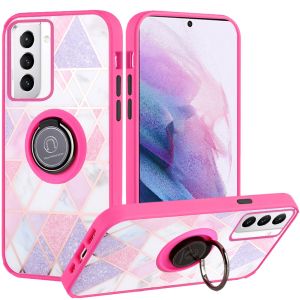 Samsung Galaxy S21/S30 6.3inch Unique IMD Design Magnetic Ring Stand Cover Case - Mesh Marble on Pink