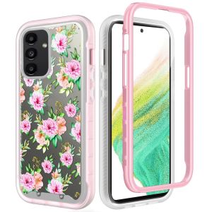 For Samsung A54 Exotic ShockProof Design Hybrid Case Cover - Pink Floral