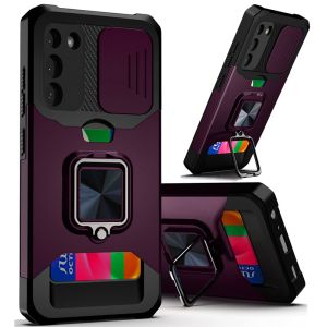 For Samsung Galaxy s24 Multi-Functional Card Magnetic Ring Stand Hybrid Camera Case Cover - Dark Purple