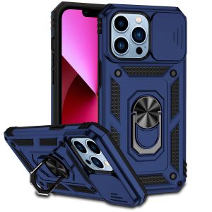 For iPhone 15 Pro Well Protective Magentic Ring Stand Camera Protective Cover Case - Blue