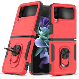 For Samsung Galaxy Z Flip 4 Perfect Tough Thick Hybrid With Metal Ring Stand Cover Case - Red